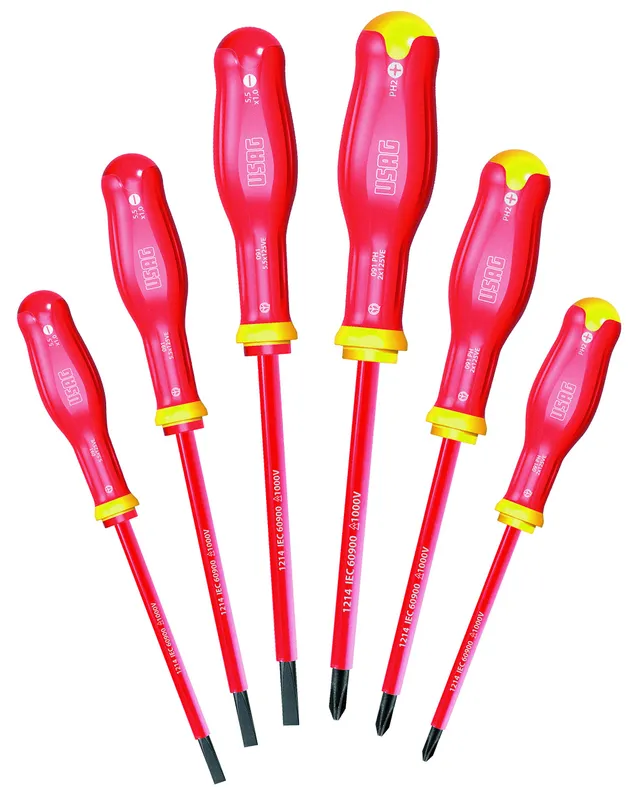 usag-u00910103-serie-giraviti-isolati-1000v-6-pezzi-rosso-set-cacciaviti-elettri image 1