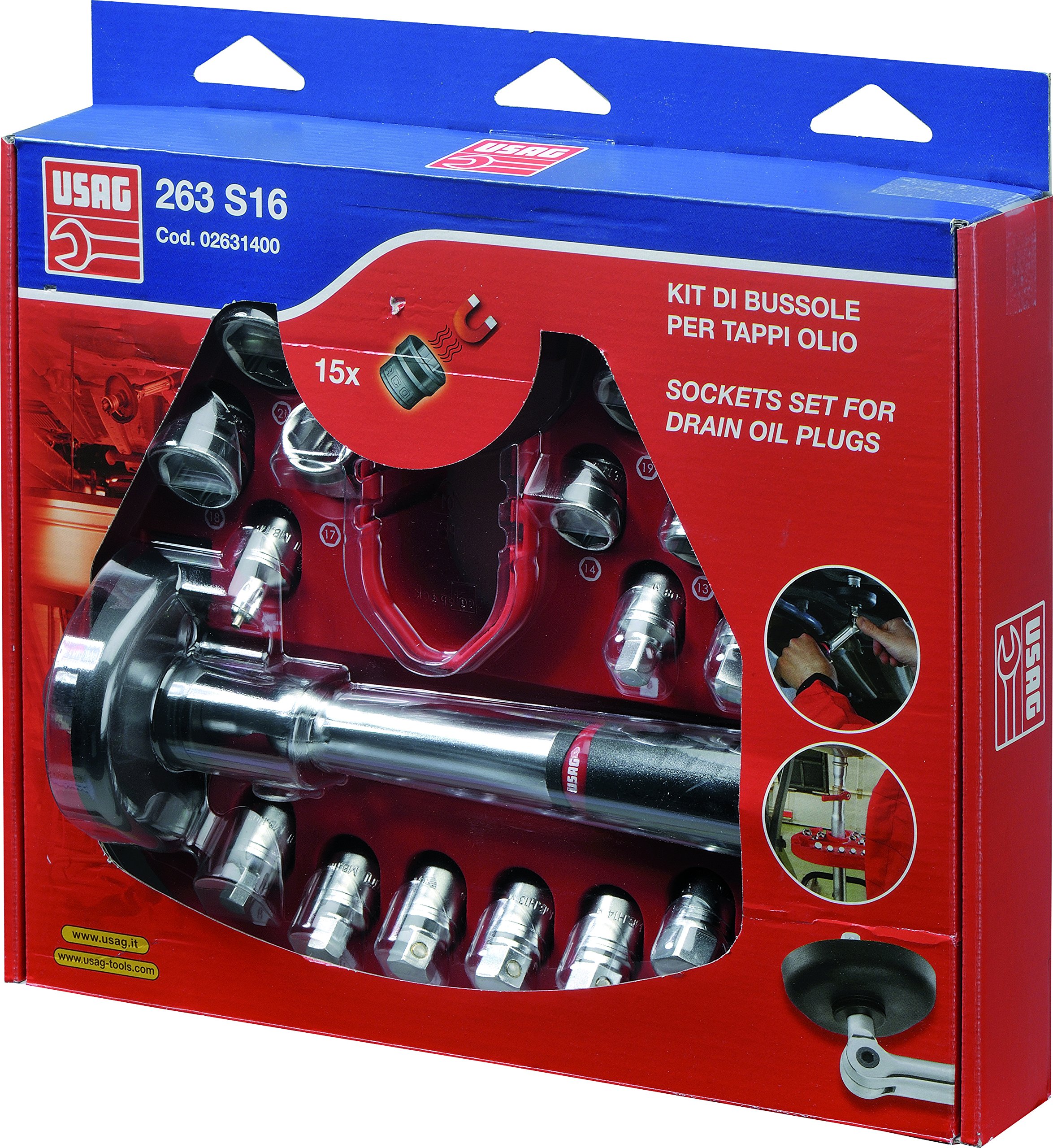 usag-263-s16-kit-per-tappi-olio-16-pezzi-con-bussole-magnetiche-e-leva-snodata-3 image 2
